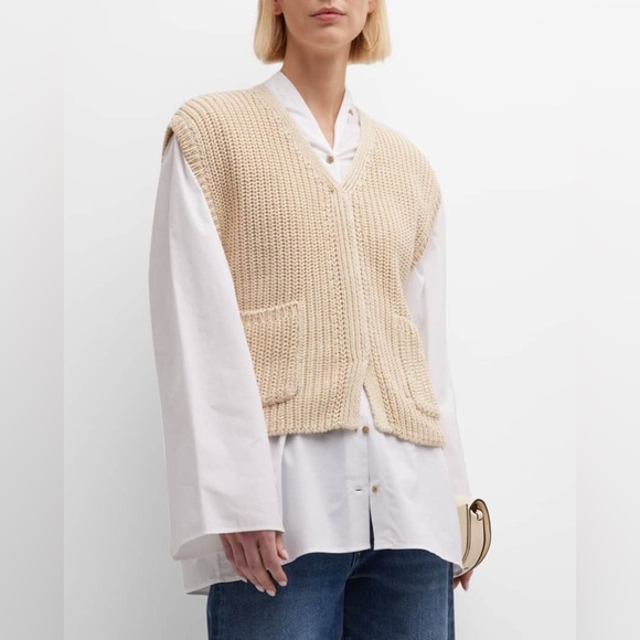 Totême Sleeveless V-Neck Linen Sweater – Ecru | Size XS - Picture 5 of 10